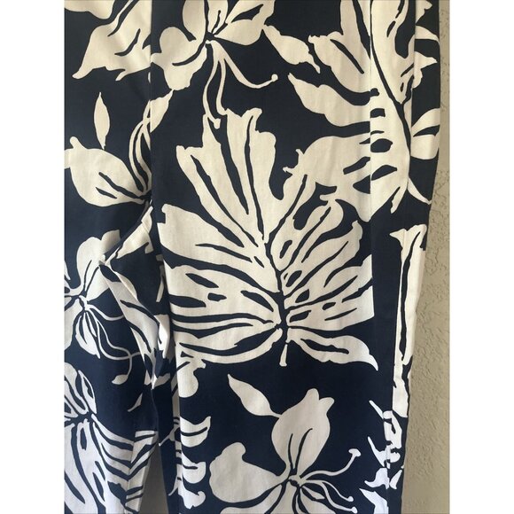 Lauren Ralph Lauren Women Navy/white Floral Print Capri Ankle Pants 10 Stretch - Picture 2 of 12